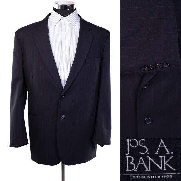 Jos A Bank 2 Button Blue Striped 100% Wool Sport Coat Jacket Blazer Sz 46r - Picture 1 of 13